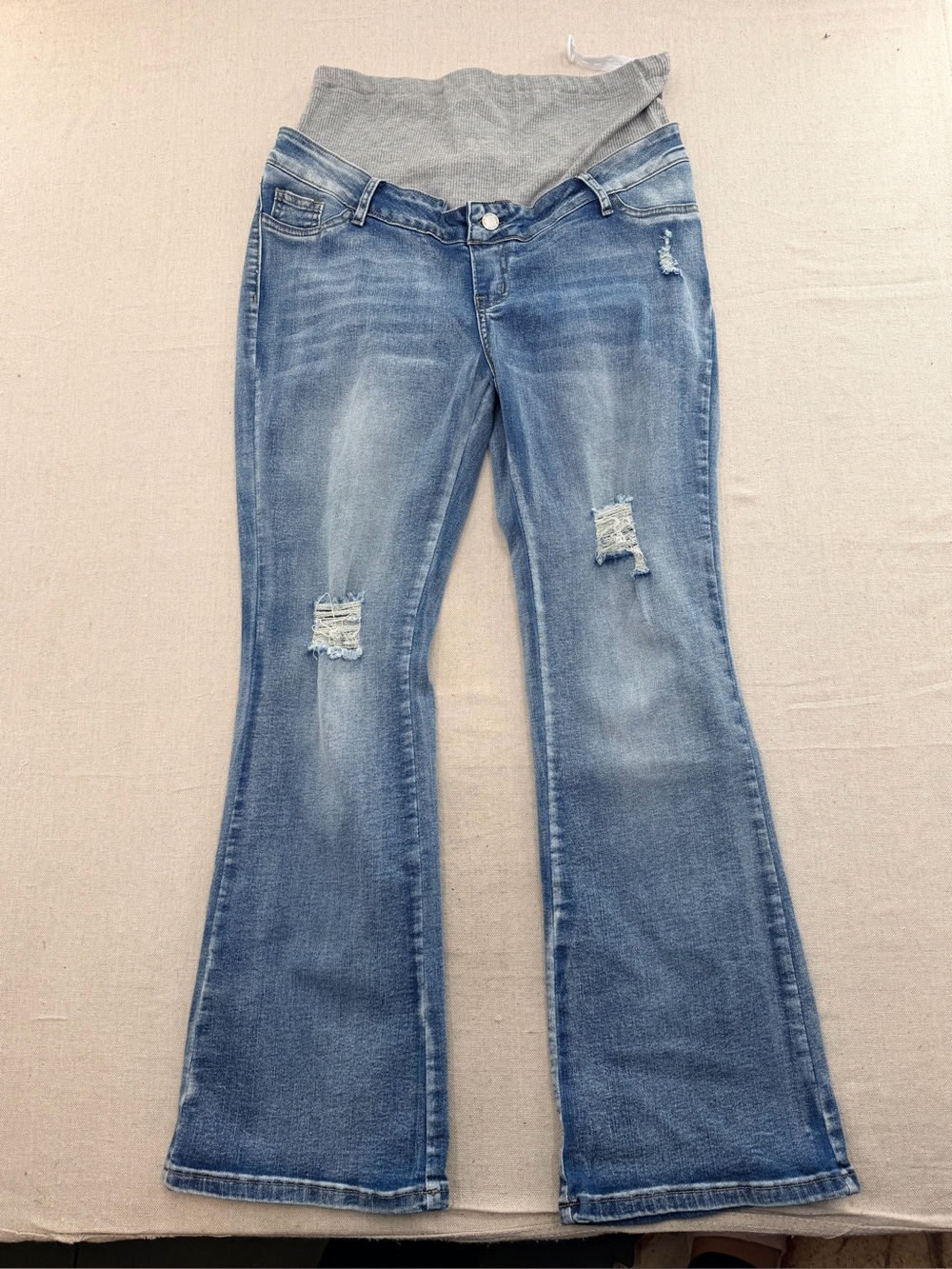 SHEIN Light Blue Distressed Maternity Flare Jeans